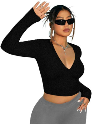 THE BLAZZE Casual Solid Women Black Top