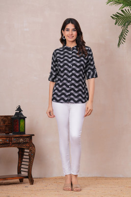 NECKLEY Casual Printed Women Black Top