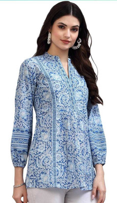shri siddhi vinayak Formal Printed Women Light Blue Top