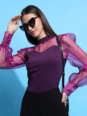 Tokyo Talkies Casual Solid Women Purple Top