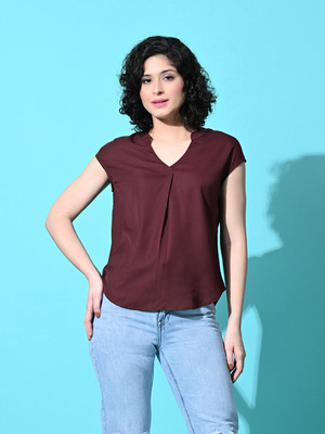 all about you Party Solid Women Brown Top