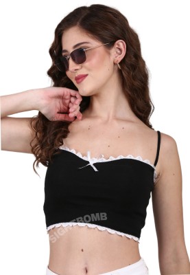 SIGHTBOMB Casual Solid Women Black, White Top