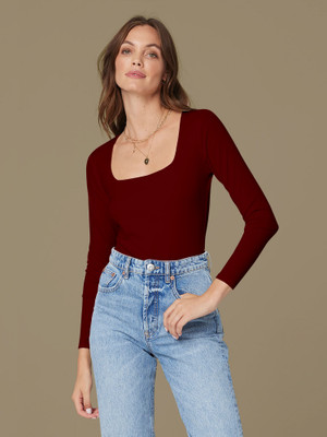 Dream Beauty Fashion Casual Solid Women Maroon Top