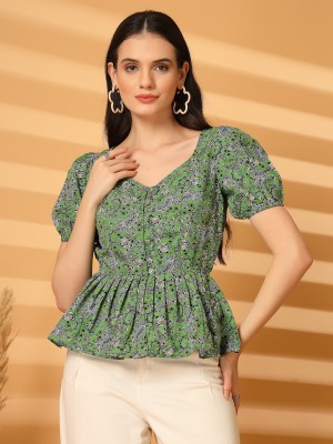 AAYU Casual Printed Women Green Top