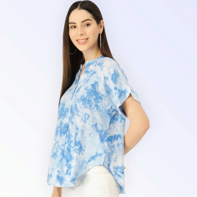 KAUTAQI Casual Printed Women Light Blue Top