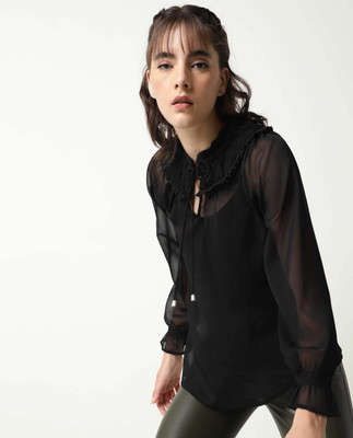 RAREISM Party Solid Women Black Top
