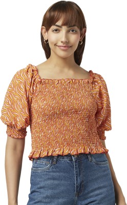 PEOPLE Casual Printed Women Brown Top