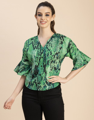 moomaya Casual Printed Women Green, Light Green, Black Top