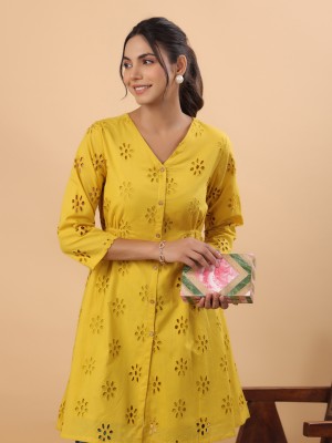 Janasya Casual Self Design Women Yellow Top