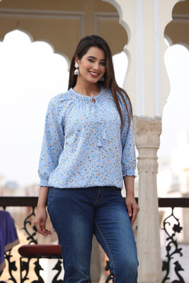 Himanc Enterprises Casual Printed Women Blue Top