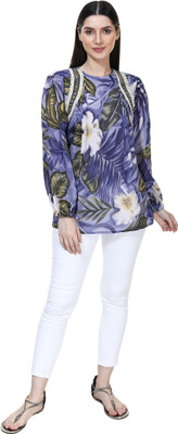 TSM Casual Floral Print Women Purple Top