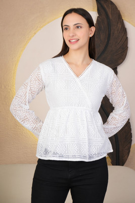Belvik Casual Self Design Women White Top