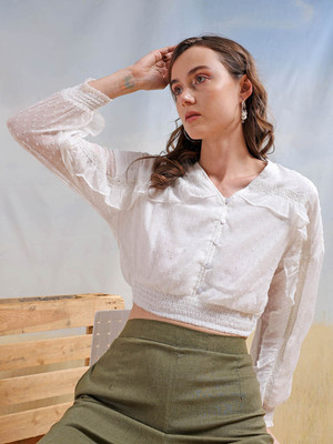 Freehand by The Indian Garage Co. Casual Self Design Women White Top