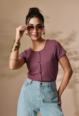 IUGA Casual Solid Women Pink Top