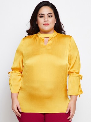 OXOLLOXO Casual Bell Sleeve Solid Women Yellow Top