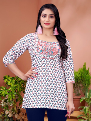 FULPARI Party Printed Women White Top