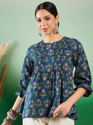 Sangria Casual Striped Women Blue Top