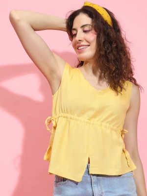 OXOLLOXO Casual Solid Women Yellow Top