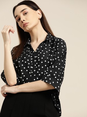 her by invictus Casual Polka Print Women Black Top