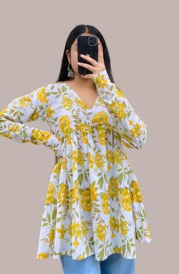 BREWON Casual Printed Women Yellow Top