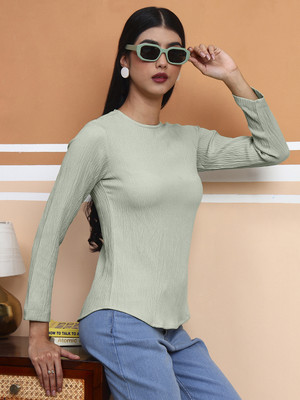 fithub Casual Self Design Women Green Top
