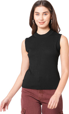 GO.4.IT Casual Self Design Women Black Top