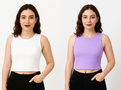 LILASTEX Casual Solid Women Purple, White Top