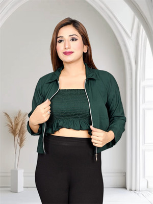 Ghenzcraft Casual Self Design Women Green Top