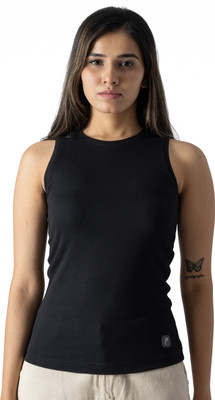 Femree Casual Solid Women Black Top