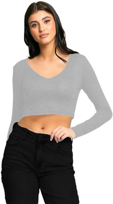 THE BLAZZE Casual Solid Women Grey Top