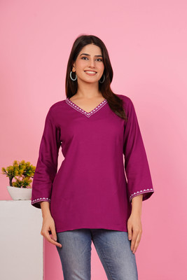 BARWAD Women Embroidered A-line Kurta(Purple)
