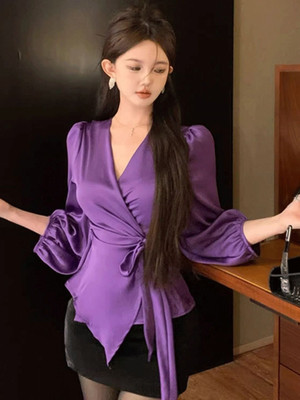 HERE&NOW Casual Solid Women Purple Top