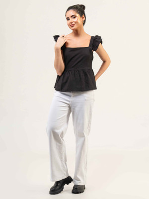 Urban Sundari Casual Solid Women Black Top