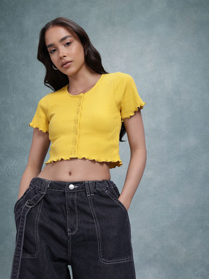 Roadster Casual Solid Women Yellow Top