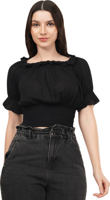 The chandan Casual Solid Women Black Top