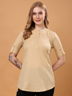 Moda Rapido Formal Solid Women Beige Top