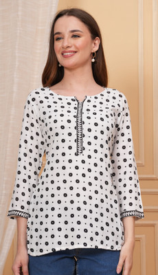 EXPORTSSHREE Casual Printed Women White Top