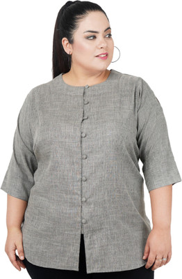 indietoga Casual 3/4 Sleeve Solid Women Grey Top