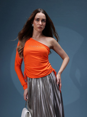 bebe Casual Embellished Women Orange Top