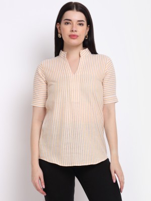 Aarsha Casual Striped Women White, Orange Top