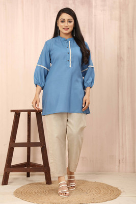 OddbyPoshaak Casual Solid Women Light Blue Top