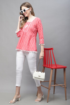 Rajnandini Casual Printed Women Pink, White Top