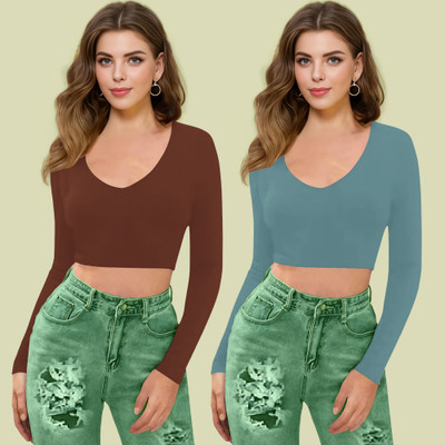 Maheshvi Casual Solid Women Light Blue Top