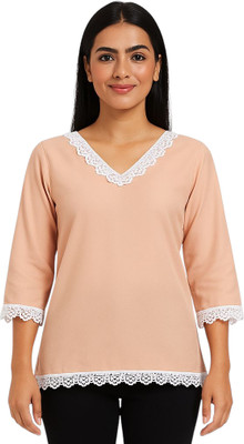 MADHAVMART Casual Floral Print Women Beige Top