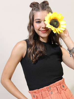 Tokyo Talkies Casual Solid Women Black Top