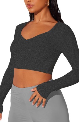 THE BLAZZE Casual Solid Women Grey Top