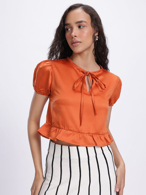 Glitchez Party Solid Women Red Top