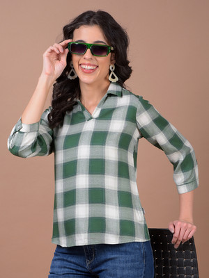 CRIMSOUNE CLUB Casual Checkered Women Green Top
