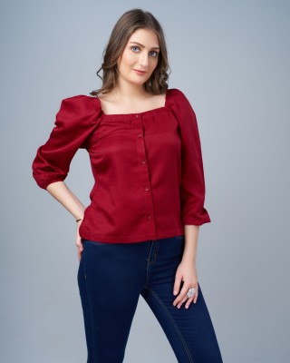 Frockery Casual Solid Women Maroon Top