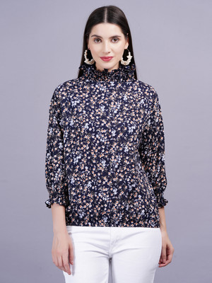 Highlight fashion export Casual Printed Women Dark Blue Top